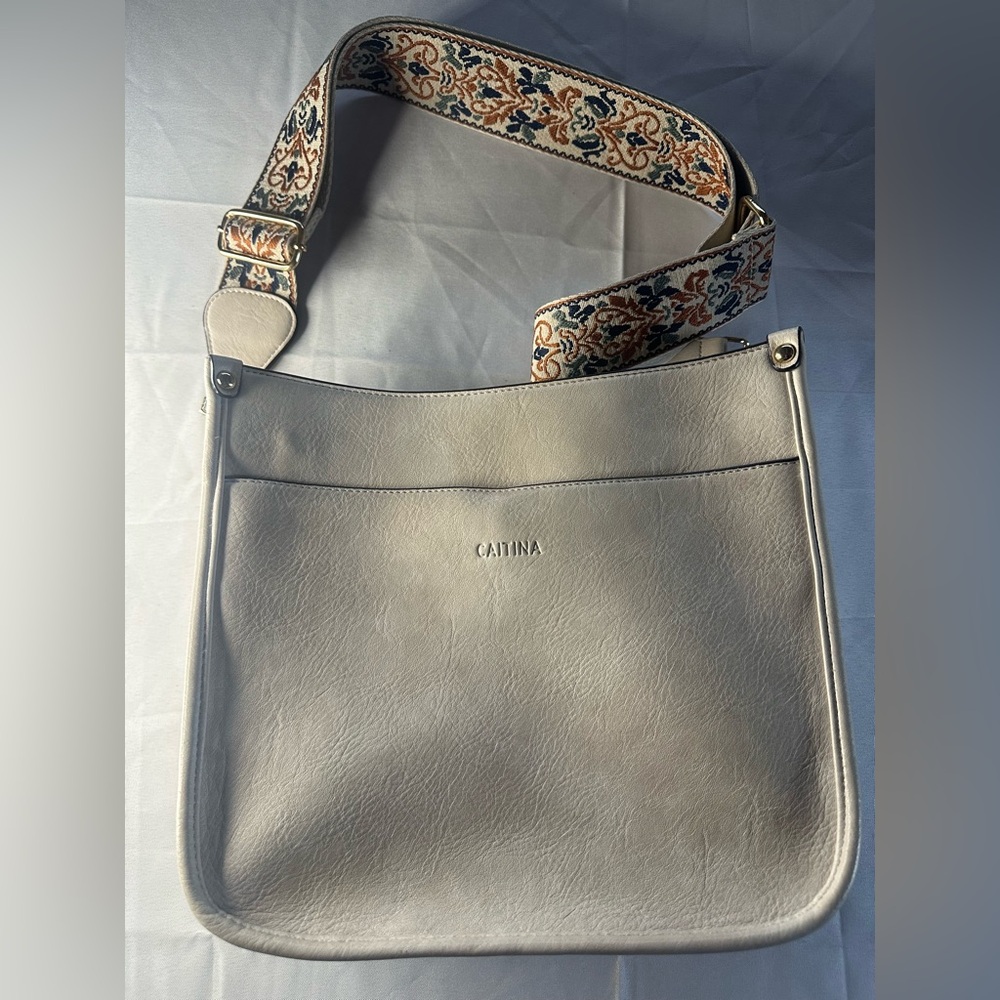 Catalina Gray Shoulder Bag with Patterned Strap